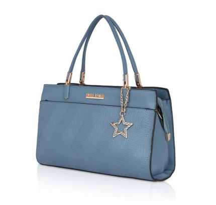 Women's Faux Leather Textured Adjustable Long Belt Handbag (Blue)