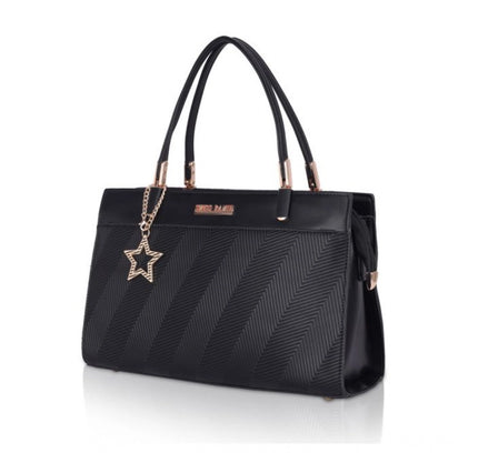 Women's Faux Leather Textured Adjustable Long Belt Handbag (Black)