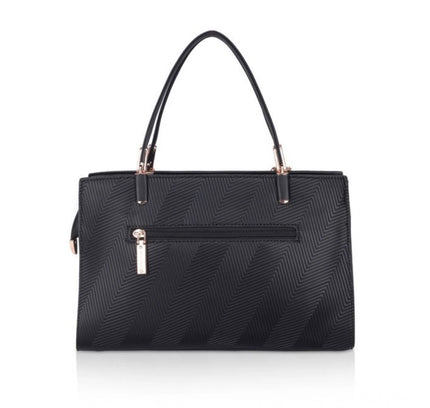 Women's Faux Leather Textured Adjustable Long Belt Handbag (Black)