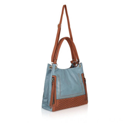 Women's Faux Leather Textured Tote Bag (Grey)