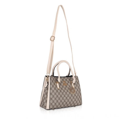 Women's Faux Leather Printed Handbag (Beige)