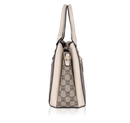 Women's Faux Leather Printed Handbag (Beige)