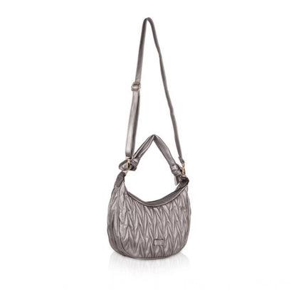 Women's Faux Leather Textured Handbag (Silver Grey)