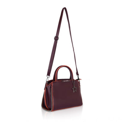 Women's Faux Leather Metal Beads Handbag (Wine Red)