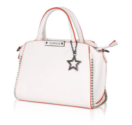 Women's Faux Leather Metal Beads Handbag (White)