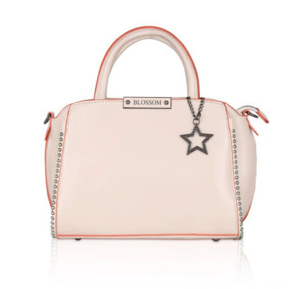 Women's Faux Leather Metal Beads Handbag (Pink)