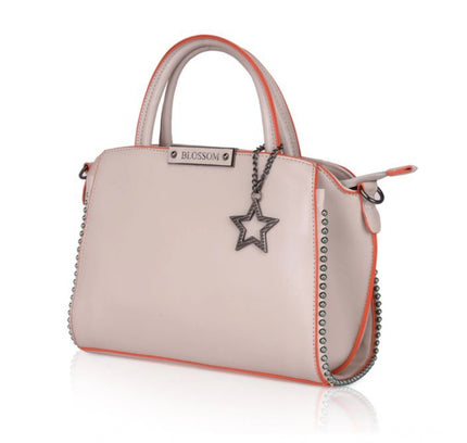 Women's Faux Leather Metal Beads Handbag (Khaki)