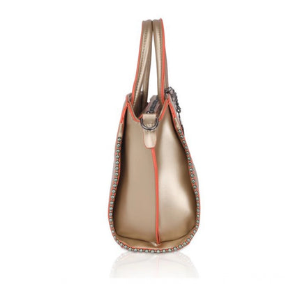 Women's Faux Leather Metal Beads Handbag (Gold)