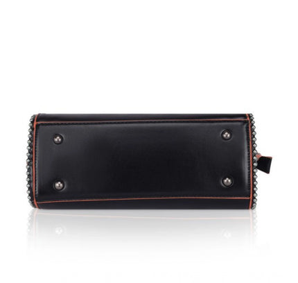 Women's Faux Leather Metal Beads Handbag (Black)