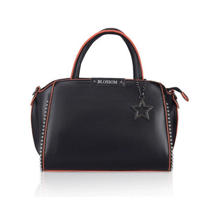 Women's Faux Leather Metal Beads Handbag (Black)