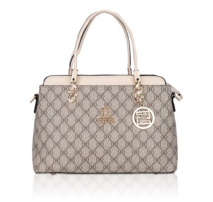 Women's Faux Leather Printed Handbag (Beige)