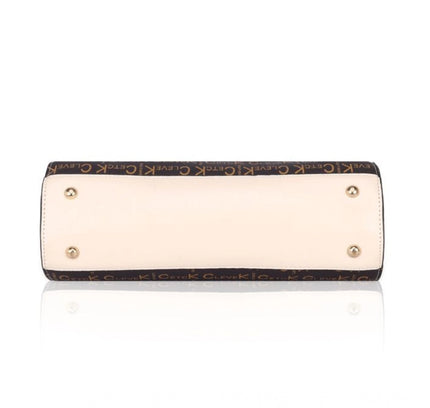 Women's Faux Leather Printed Handbag (Beige)