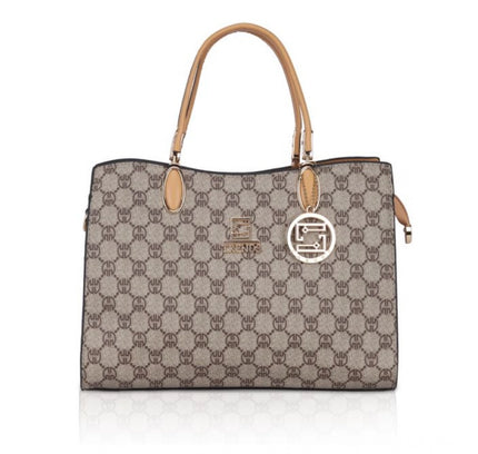 Women's Faux Leather Printed Handbag (Camel)