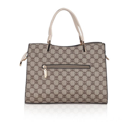 Women's Faux Leather Printed Handbag (Beige)