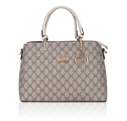 Women's Faux Leather Printed Handbag (Beige)