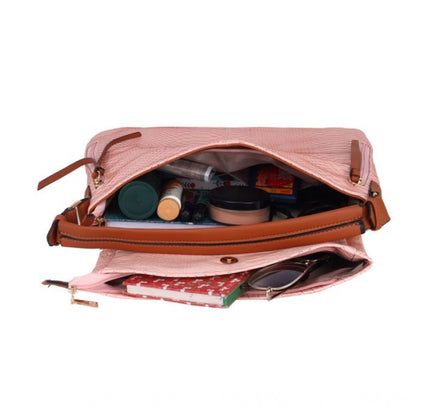 Women's Faux Leather Textured Sling Bag (Pink)