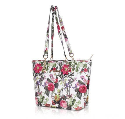 Women's Faux Leather Printed Tote Bag (White Pink)