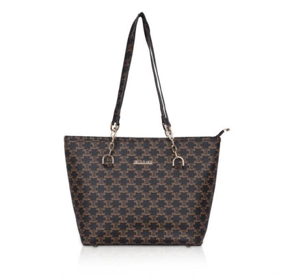 Women's Faux Leather Printed Tote Bag (Brown)