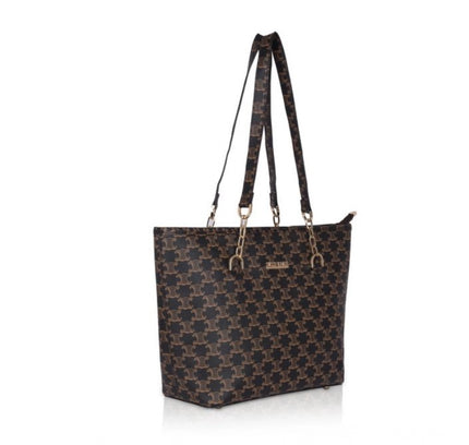Women's Faux Leather Printed Tote Bag (Brown)