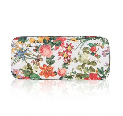 Women's Faux Leather Printed Handheld Bag (White Orang)