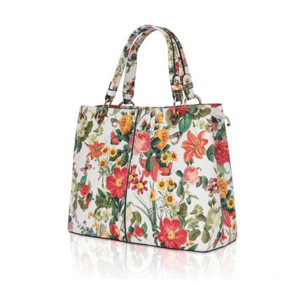 Women's Faux Leather Printed Handheld Bag (White Orang)