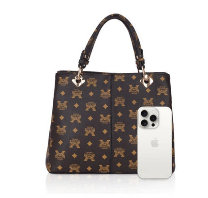 Women's Faux Leather Printed Handheld Bag (Brown )