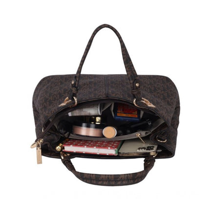 Women's Faux Leather Printed Handheld Bag (Brown)