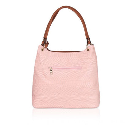 Women's Faux Leather Printed Tote Bag (Pink)