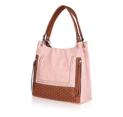 Women's Faux Leather Printed Tote Bag (Pink)