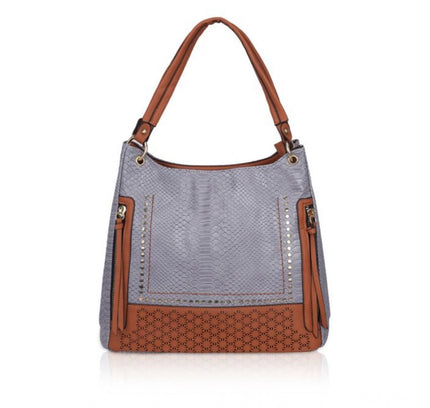 Women's Faux Leather Textured Tote Bag (Blue)