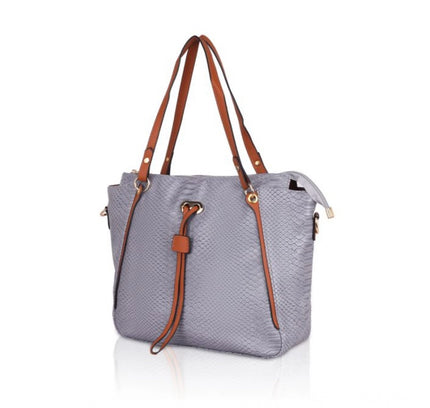 Women's Faux Leather Textured Tote Bag (Grey)