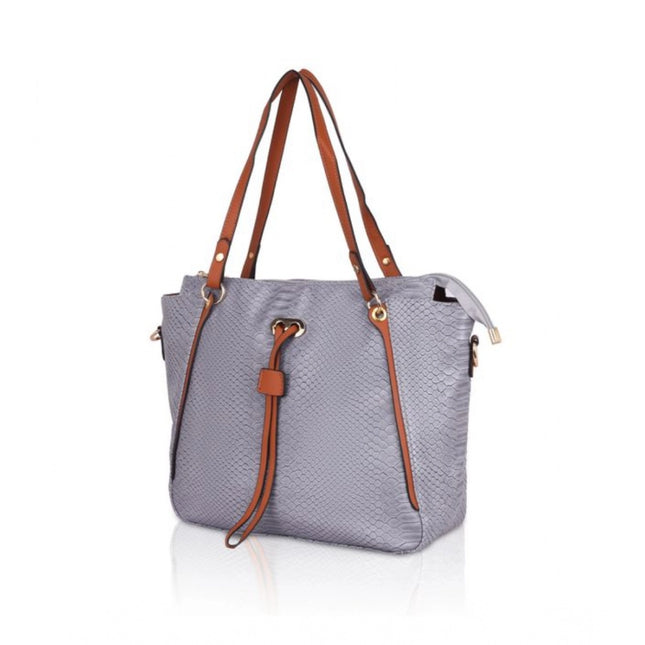 Women's Faux Leather Textured Tote Bag (Grey)