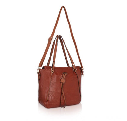 Women's Faux Leather Textured Tote Bag (Brown)