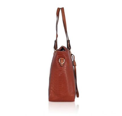 Women's Faux Leather Textured Tote Bag (Brown)