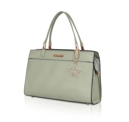 Women's Faux Leather Textured Adjustable Long Belt Handbag (Green)