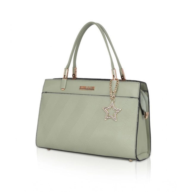 Women's Faux Leather Textured Adjustable Long Belt Handbag (Green)