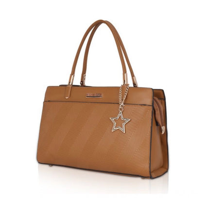 Women's Faux Leather Textured Adjustable Long Belt Handbag (Brown)