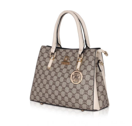 Women's Faux Leather Printed Handbag (Beige)