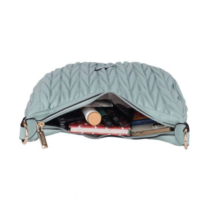 Women's Faux Leather Textured Handbag (Blue)