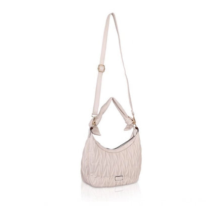 Women's Faux Leather Textured Handbag (Beige White)