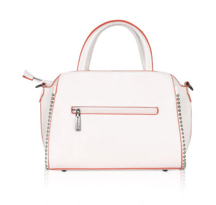 Women's Faux Leather Metal Beads Handbag (White)
