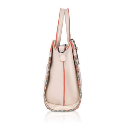 Women's Faux Leather Metal Beads Handbag (Pink)