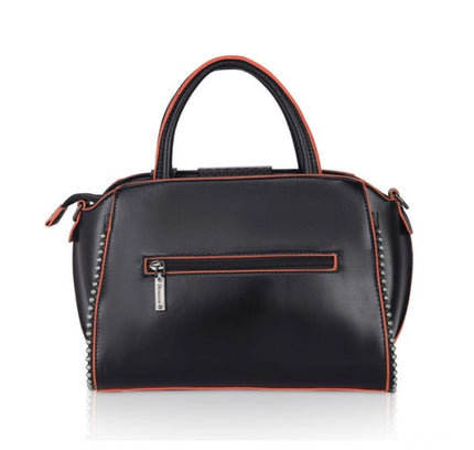 Women's Faux Leather Metal Beads Handbag (Black)