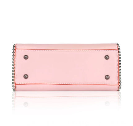 Women's Faux Leather Metal Beads Handbag (Pink)