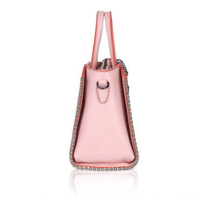 Women's Faux Leather Metal Beads Handbag (Pink)