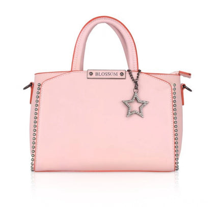 Women's Faux Leather Metal Beads Handbag (Pink)