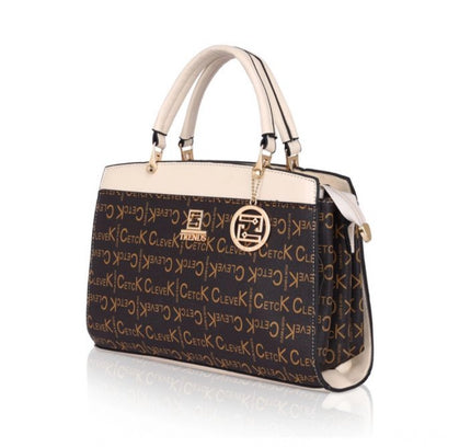 Women's Faux Leather Printed Handbag (Beige)