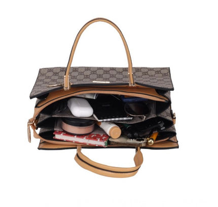 Women's Faux Leather Printed Handbag (Camel)