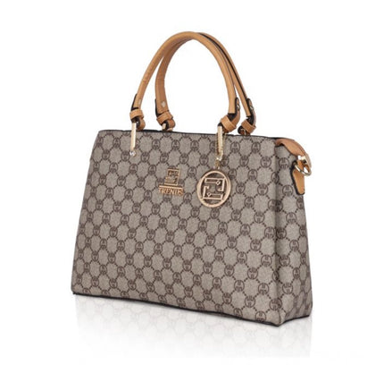 Women's Faux Leather Printed Handbag (Camel)