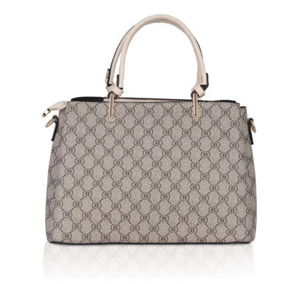 Women's Faux Leather Printed Handbag (Beige)
